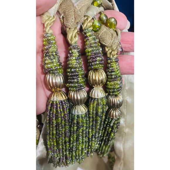 Lam Lee Sage Green Beaded and Embroidered Butterfly and Beaded Tassels 42 x 42” - Picture 10 of 11